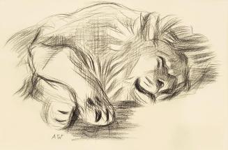 Alfred Wickenburg, Schlafender Löwe, 1940/1945, Kohle auf Papier, Lichte Maße: 17 × 24 cm, Priv ...