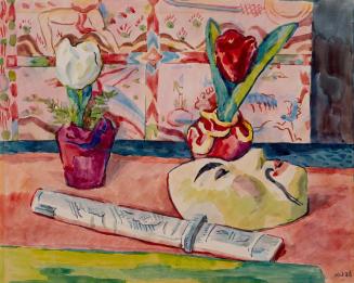 Alfred Wickenburg, Stillleben mit Maske, 1936, Aquarell auf Papier, 47 × 62 cm, Galerie Remixx, ...