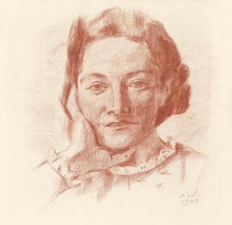 Alfred Wickenburg, Porträtstudie Heidi Böck, 1941, Rötel auf Papier, Lichte Maße: 37,2 × 33,8 c ...