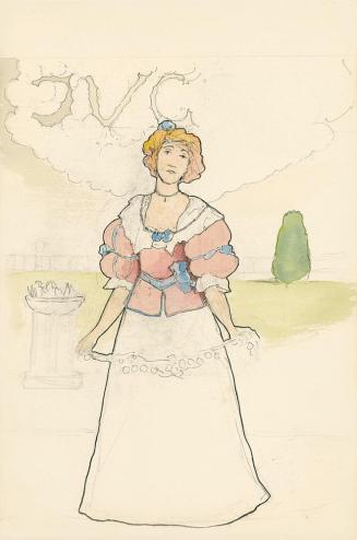 Alfred Wickenburg, Junge Dame in einer Landschaft, 1902, Tusche und Aquarell über Bleistift auf ...