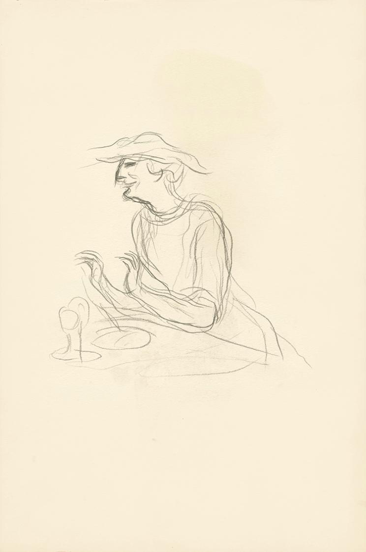 Alfred Wickenburg, Dame an einem Tisch, 1902, Bleistift auf Papier, Blattmaße: 34 × 22,5 cm, Pr ...