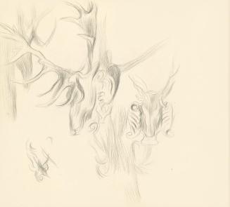 Alfred Wickenburg, Jagdtrophäen, um 1945, Bleistift auf Papier, Blattmaße: 26,8 × 30,2 cm, Priv ...