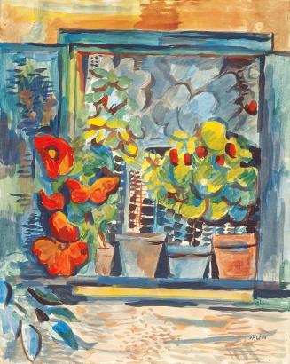 Alfred Wickenburg, Blumen am Bauernfenster, 1943, Aquarell auf Papier, Blattmaße: 61 × 48,6 cm, ...