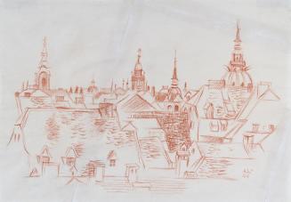 Alfred Wickenburg, Graz, Blick vom Schloss Bergsteig auf die Stadt, 1944, Rötel auf Papier, Bla ...