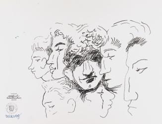 Alfred Wickenburg, Köpfe, um 1968, Tintenstift auf Papier, Blattmaße: 36 × 48 cm, Privatbesitz