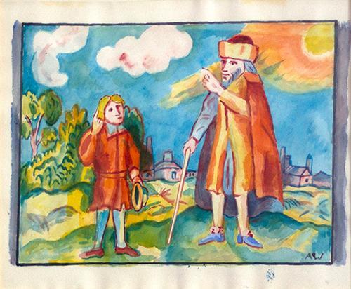 Alfred Wickenburg, Illustration zur Jobsiade: Hieronimus als Lehrer, 1963/1964, Aquarell auf Pa ...