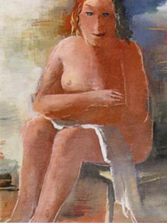 Otto Rudolf Schatz, Sitzender Frauenakt, um 1947, Öl auf Platte, 55,5 × 46 cm, Privatbesitz