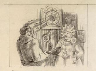 Alfred Wickenburg, Illustration zu Nikolai Gogols "Die Toten Seelen": Die Wanduhr der Witwe Kor ...