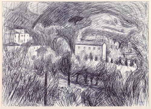 Alfred Wickenburg, Monte Grotto, 1961, Schwarzer Kugelschreiber auf Papier, Lichte Maße: 26 × 3 ...