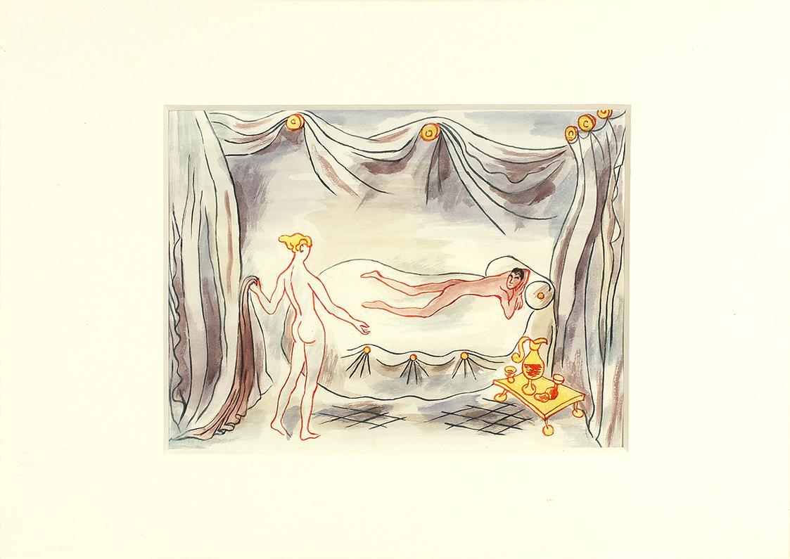 Alfred Wickenburg, Im Schlafzimmer, 1941, Aquarell auf Papier, Blattmaße: 27,5 × 22,5 cm, Priva ...