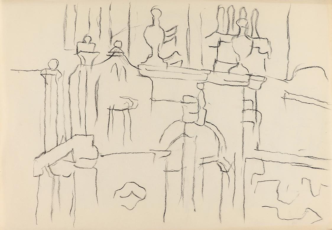 Alfred Wickenburg, Architekturdetail, 1950/1954, Kohle auf Papier, Blattmaße: 20,6 × 29,7 cm, P ...