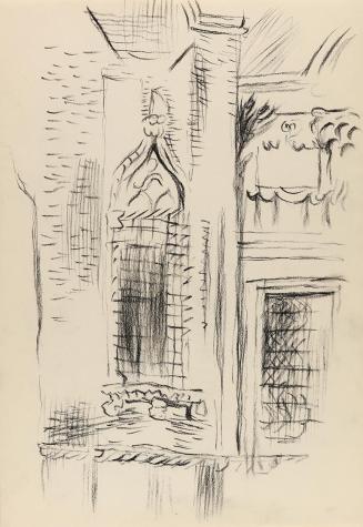Alfred Wickenburg, Fassadendetail, 1950/1954, Kohle auf Papier, Blattmaße: 29,7 × 20,6 cm, Priv ...