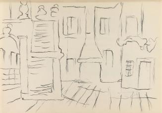 Alfred Wickenburg, Platz in einer Stadt, 1950/1954, Kohle auf Papier, Blattmaße: 20,6 × 29,7 cm ...