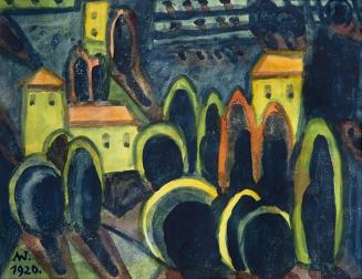 Alfred Wickenburg, Dorf zwischen Bäumen, 1920, Aquarell auf Papier, Blattmaße: 27 × 33 cm, Priv ...