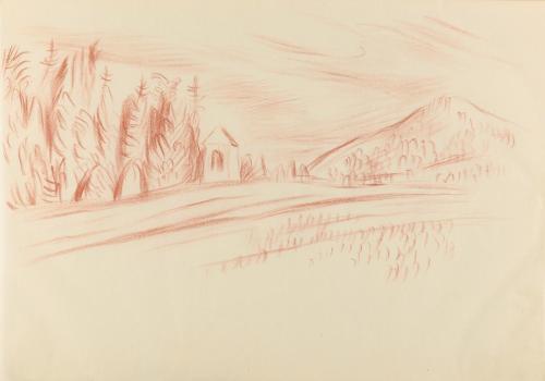 Alfred Wickenburg, Landschaft, 1940, Rötel auf Papier, Blattmaße: 20,8 × 29,6 cm, Privatbesitz