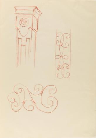 Alfred Wickenburg, Architekturdetails, 1940, Rötel auf Papier, Blattmaße: 29,6 × 20,8 cm, Priva ...