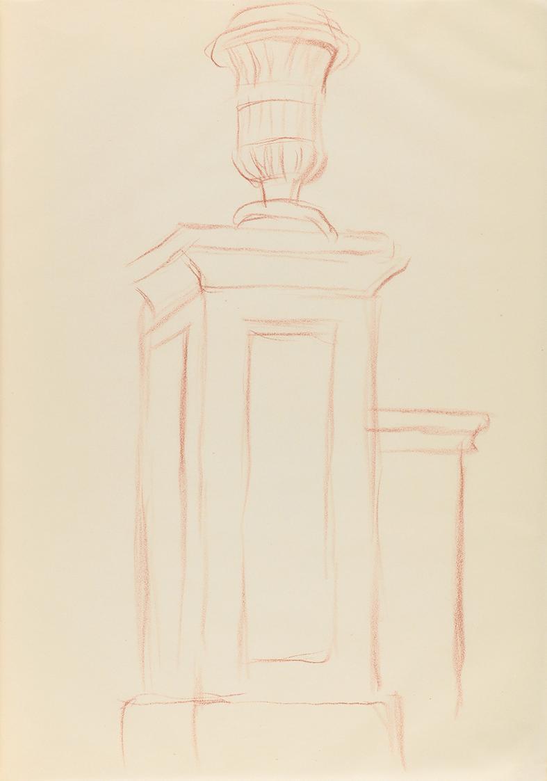 Alfred Wickenburg, Architekturstudie, 1940, Rötel auf Papier, Blattmaße: 29,6 × 20,8 cm, Privat ...