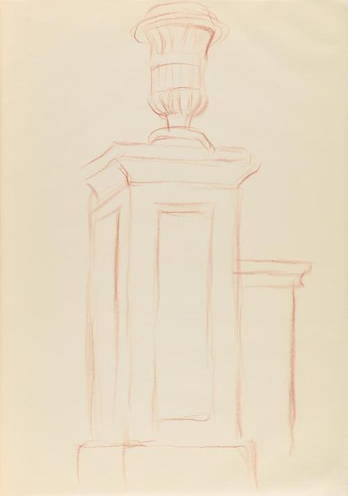 Alfred Wickenburg, Architekturstudie, 1940, Rötel auf Papier, Blattmaße: 29,6 × 20,8 cm, Privat ...