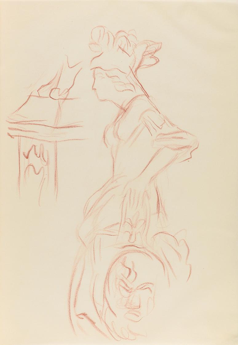 Alfred Wickenburg, Menschliche Figur, 1940, Rötel auf Papier, Blattmaße: 29,6 × 20,8 cm, Privat ...