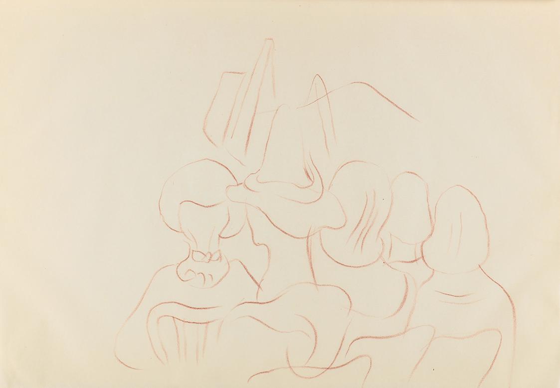 Alfred Wickenburg, Figurengruppe, 1940, Rötel auf Papier, Blattmaße: 20,8 × 29,6 cm, Privatbesi ...