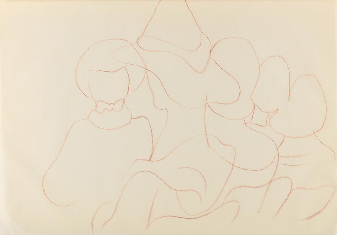 Alfred Wickenburg, Figurengruppe, 1940, Rötel auf Papier, Blattmaße: 20,8 × 29,8 cm, Privatbesi ...