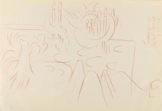 Alfred Wickenburg, Maskenzug, 1940, Rötel auf Papier, Blattmaße: 20,8 × 29,8 cm, Privatbesitz
