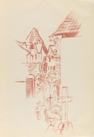 Alfred Wickenburg, Friedhof, 1940, Rötel auf Papier, Blattmaße: 20,8 × 29,8 cm, Privatbesitz