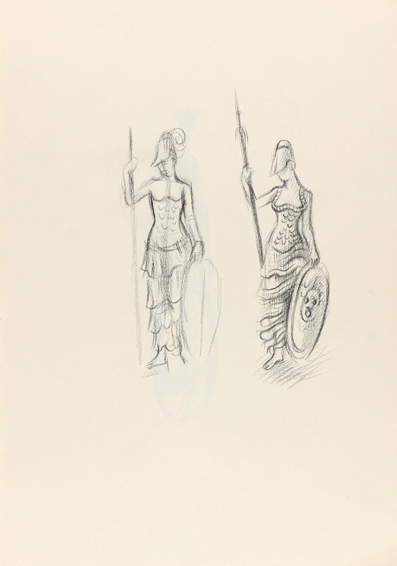 Alfred Wickenburg, Minerva, 1944, Bleistift auf Papier, Blattmaße: 31,8 × 22,5 cm, Privatbesitz