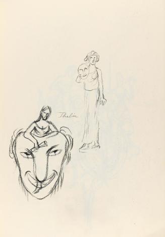 Alfred Wickenburg, Thalia mit Maske, 1944, Kohle auf Papier, Blattmaße: 31,8 × 22,5 cm, Privatb ...