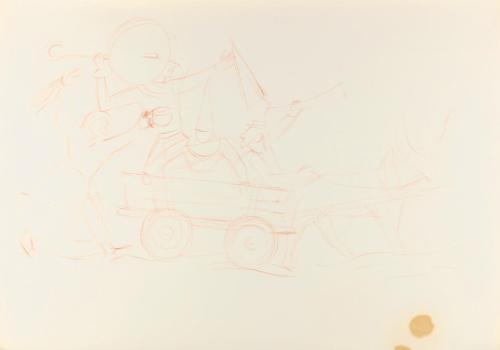 Alfred Wickenburg, Figuren auf einem Festwagen, 1938/1946, Rötel auf Papier, Blattmaße: 29,5 ×  ...