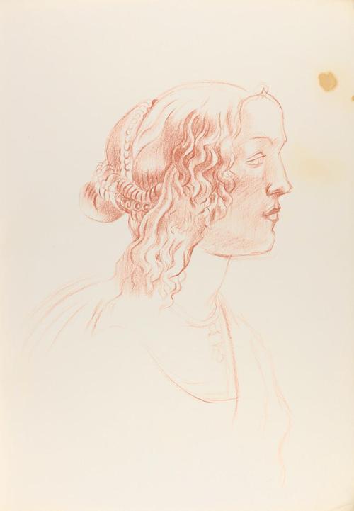 Alfred Wickenburg, Damenportrait nach Botticelli, 1940/1945, Rötel auf Papier, Blattmaße: 41,8  ...