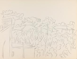 Alfred Wickenburg, Häuser zwischen Bäumen, um 1961, Bleistift auf Papier, Blattmaße: 24 × 30,5  ...