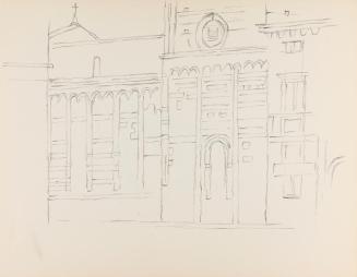 Alfred Wickenburg, Fassade eines Kirchenbaus, um 1961, Bleistift auf Papier, Blattmaße: 24 × 30 ...