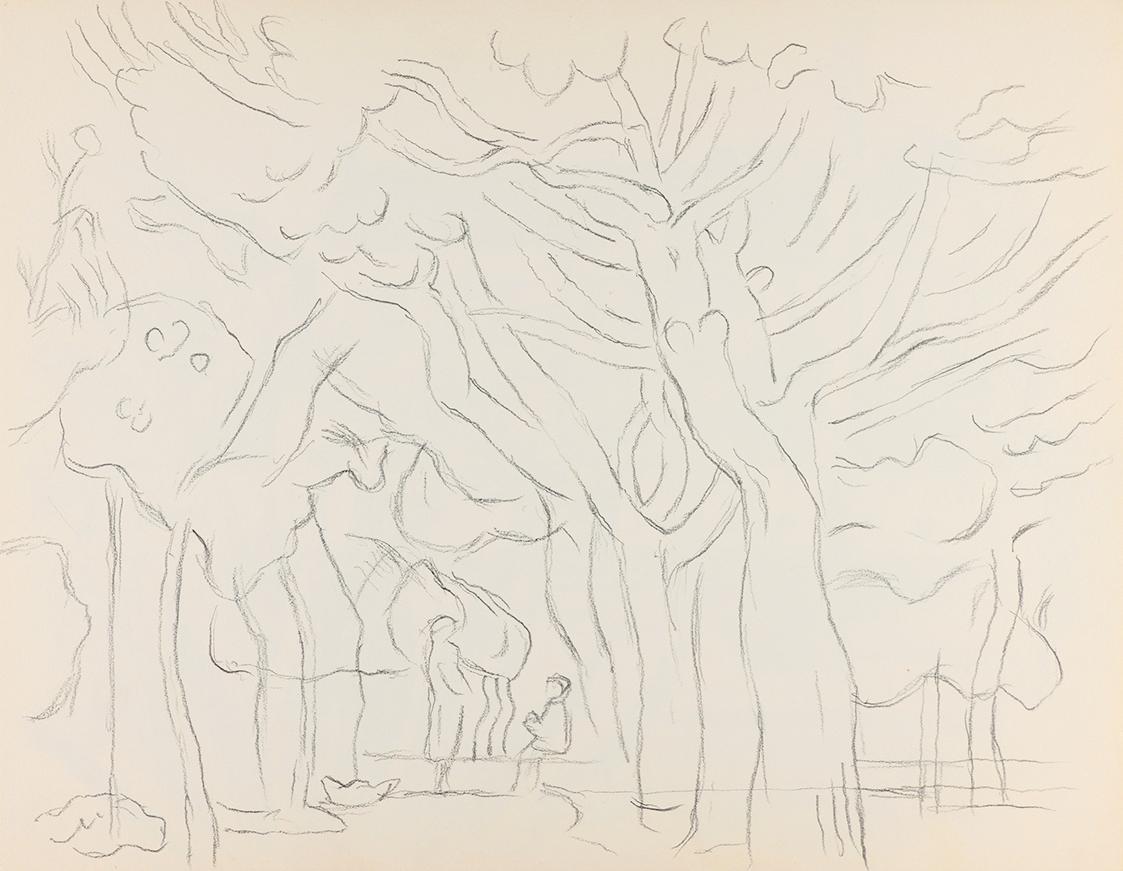 Alfred Wickenburg, Zwei Personen in einem Wald, um 1961, Bleistift auf Papier, Blattmaße: 24 ×  ...