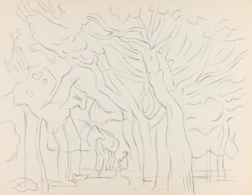 Alfred Wickenburg, Zwei Personen in einem Wald, um 1961, Bleistift auf Papier, Blattmaße: 24 ×  ...