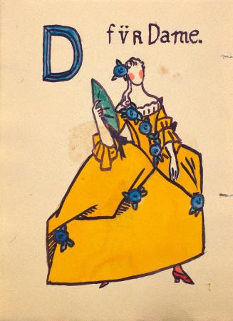 Alfred Wickenburg, Rococo Alphabet: Buchstabe D, 1919, Aquarell auf Büttenpapier, Blattmaße: 25 ...