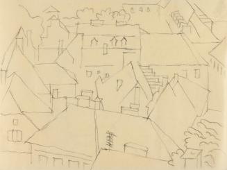 Alfred Wickenburg, Dachlandschaft, um 1960, Kohle auf Papier, Blattmaße: 14,8 × 20,5 cm, Privat ...