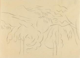 Alfred Wickenburg, Bäume vor einer Berglandschaft, um 1960, Kohle auf Papier, Blattmaße: 14,8 × ...