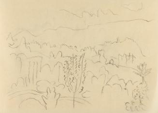 Alfred Wickenburg, Landschaftsansicht, um 1960, Kohle auf Papier, Blattmaße: 14,8 × 20,5 cm, Pr ...