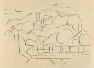 Alfred Wickenburg, Landschaftsansicht, um 1960, Kohle auf Papier, Blattmaße: 14,8 × 20,5 cm, Pr ...