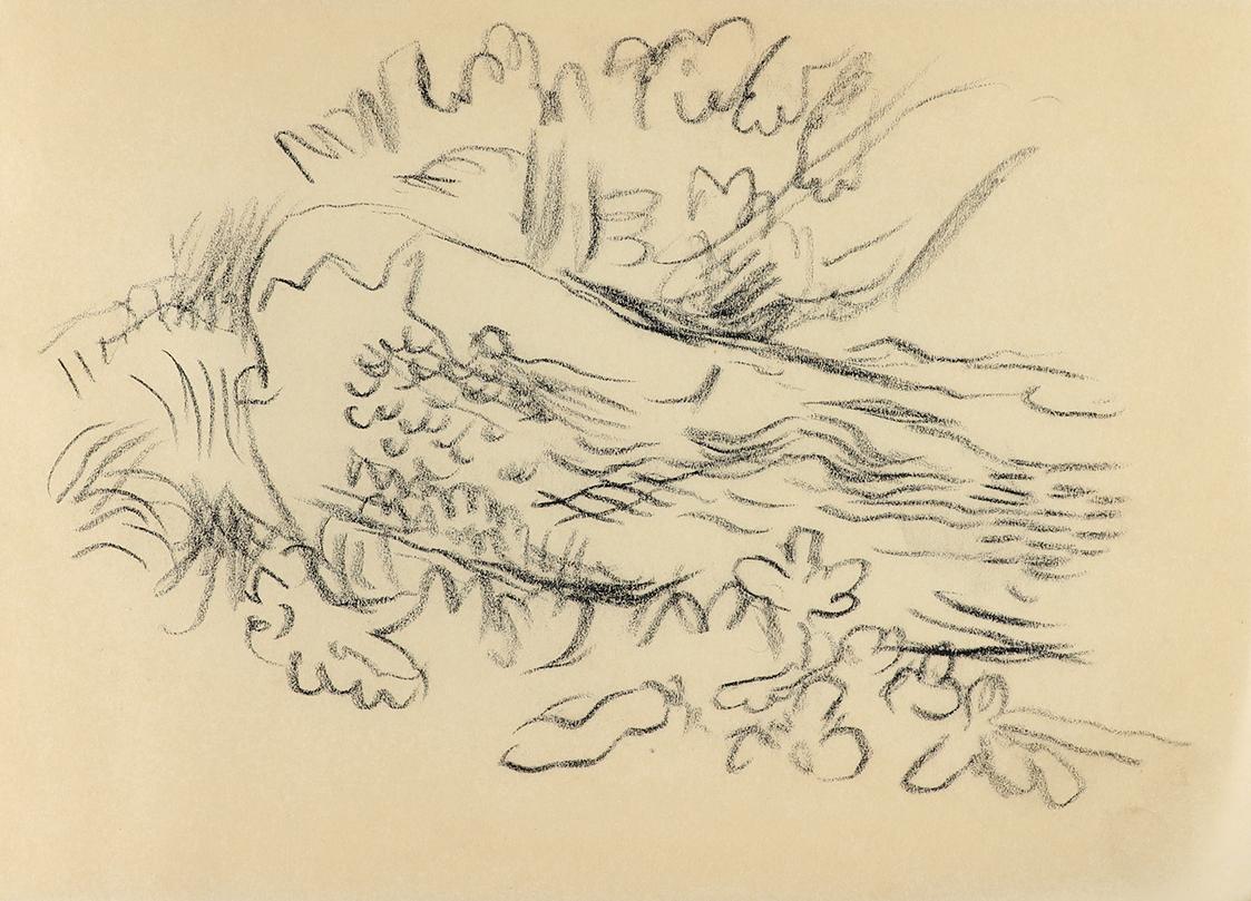 Alfred Wickenburg, Landschaftsskizze, um 1960, Kohle auf Papier, Blattmaße: 14,8 × 20,5 cm, Pri ...