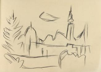 Alfred Wickenburg, Stadtansicht, um 1960, Kohle auf Papier, Blattmaße: 14,8 × 20,5 cm, Privatbe ...