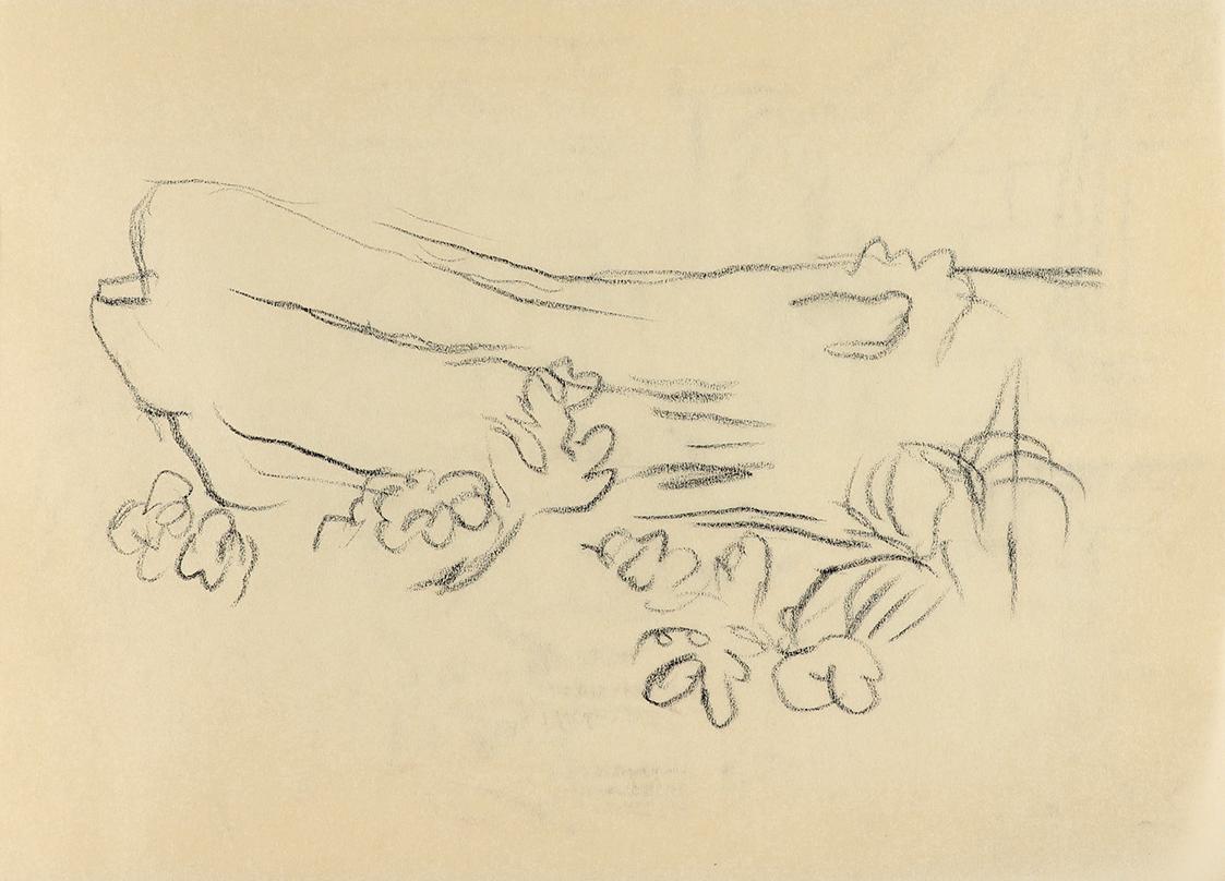 Alfred Wickenburg, Felsvorsprung, um 1960, Kohle auf Papier, Blattmaße: 14,8 × 20,5 cm, Privatb ...