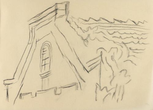 Alfred Wickenburg, Detail eines Daches, um 1960, Kohle auf Papier, Blattmaße: 14,8 × 20,5 cm, P ...