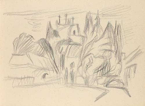 Alfred Wickenburg, Kalvarienberg in Graz, um 1945, Graphit auf Papier, Blattmaße: 21 × 28,5 cm, ...