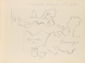 Alfred Wickenburg, Landschaftsansicht mit Gebäuden und Farbnotizen, um 1945, Graphit auf Papier ...