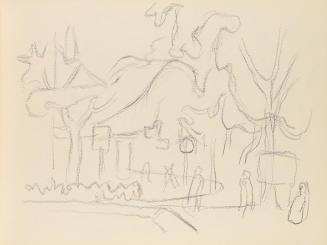 Alfred Wickenburg, Park mit Spaziergängern, um 1945, Graphit auf Papier, Blattmaße: 21 × 28,5 c ...