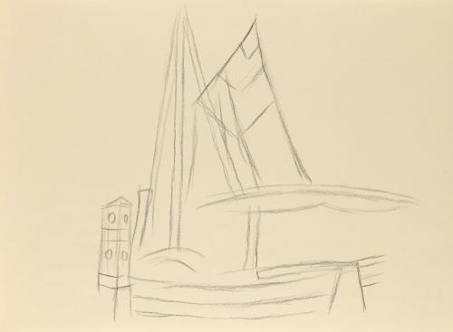 Alfred Wickenburg, Seegelschiff, um 1955, Schwarze Kreide auf Papier, Blattmaße: 21 × 28,5 cm,  ...