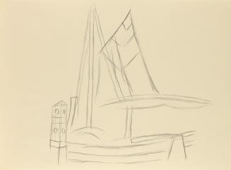 Alfred Wickenburg, Seegelschiff, um 1955, Schwarze Kreide auf Papier, Blattmaße: 21 × 28,5 cm,  ...