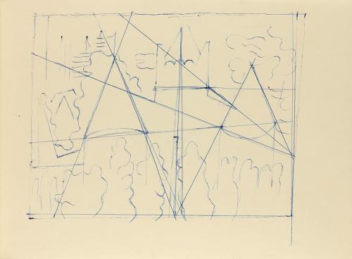 Alfred Wickenburg, Kompositionsstudie zu dem Gemälde "Meersburg", um 1955, Blauer Kugelschreibe ...